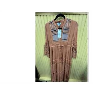 NEW MYRA women's embroidered tier long dress in rust multi